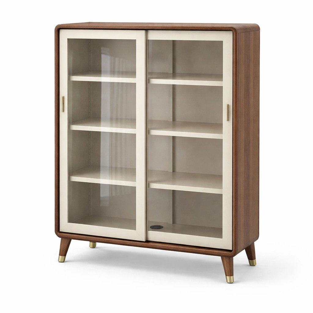 Elegante Vitrine mit Zwei Glastueren im Retro Stil-srivora